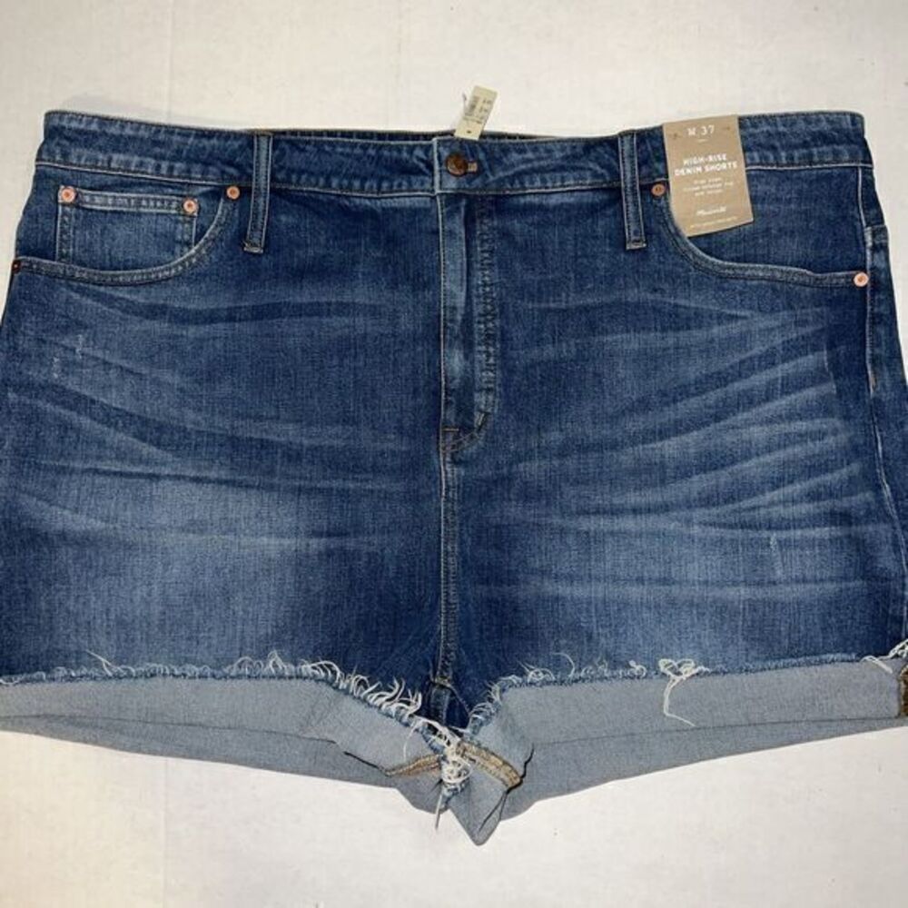 Madewell High Rise Denim Raw Hem Cuffed Shorts Size W37 NWT - Picture 1 of 7
